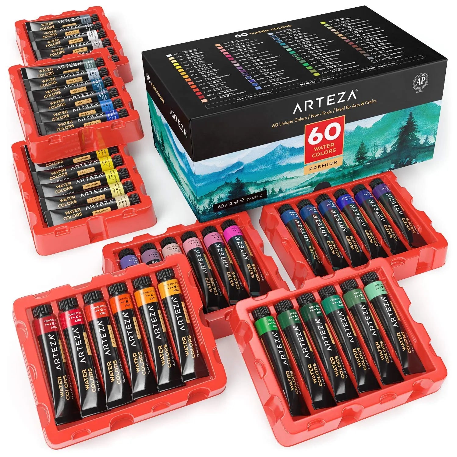 ARTEZA Premium Watercolour Paint Set of Colours Tubes of 12ml Arteza
