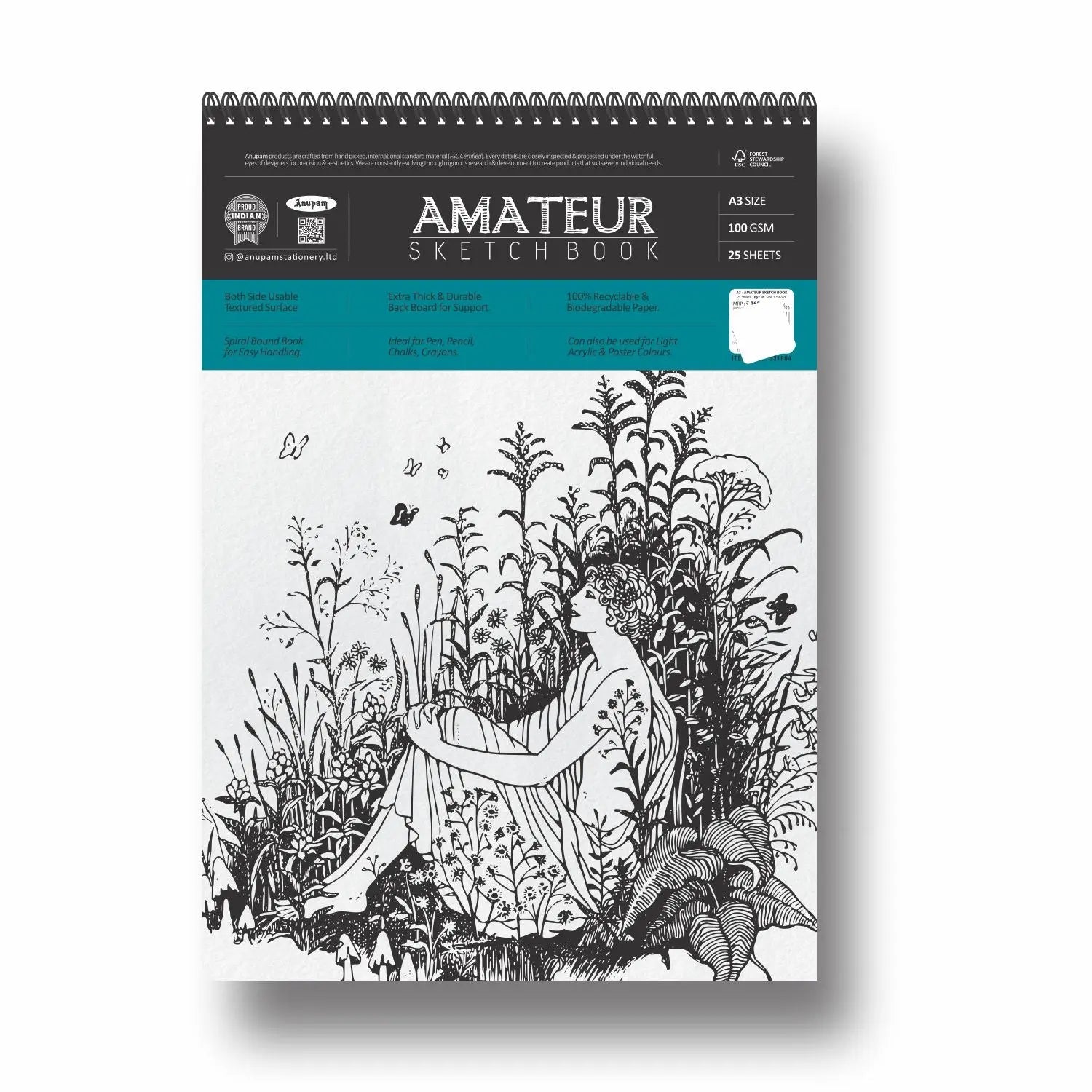 Anupam Amateur Sketchbook Soft Bound Cartridge Paper 140gsm Wireo Book Anupam
