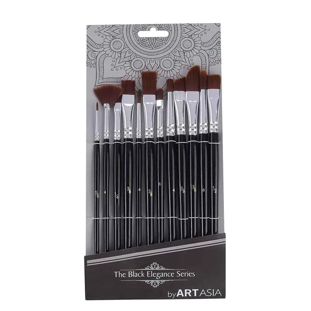 Art Asia Artist Synthetic Steel Ring Assorted Paint Brush Set of 12pcs Art Asia