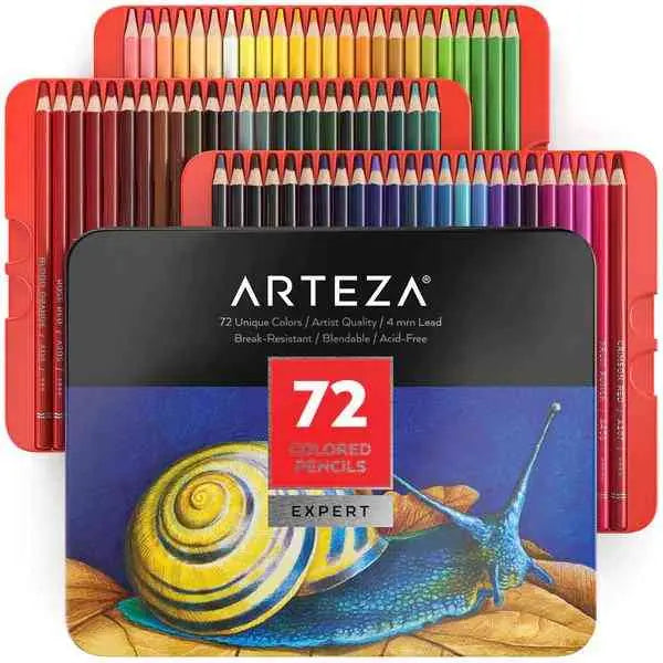 Arteza Colored Pencils Set of 72 - Artist-Grade Drawing Pencils with Soft Wax-Based Cores, Art Pencils for Pigmented Coloring, Dynamic Sketching, and Seamless Shading, Packaged in Durable Tin Box Arteza