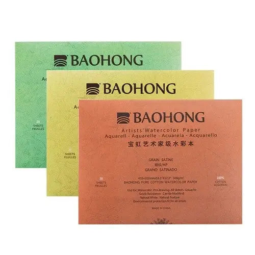 Baohong Artists Watercolour Paper - Natural White  300 GSM - 100% Cotton Paper Glued 4 Side Pad (Block) Of 20 Sheet (Artist Level) Baohong
