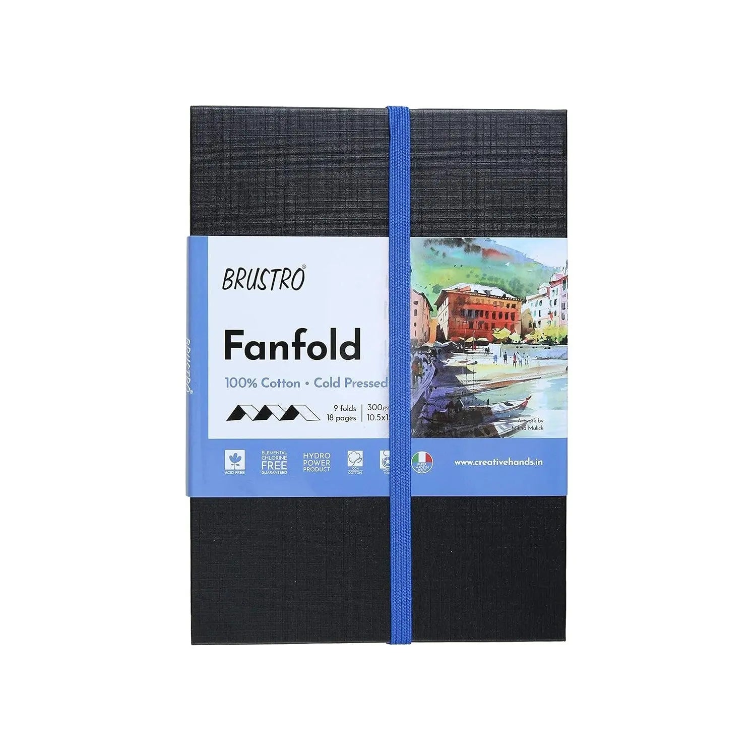 Brustro Artists Fanfold Watercolour Book 100% Cotton Mouldmade 300 GSM,10.5x15cm Brustro