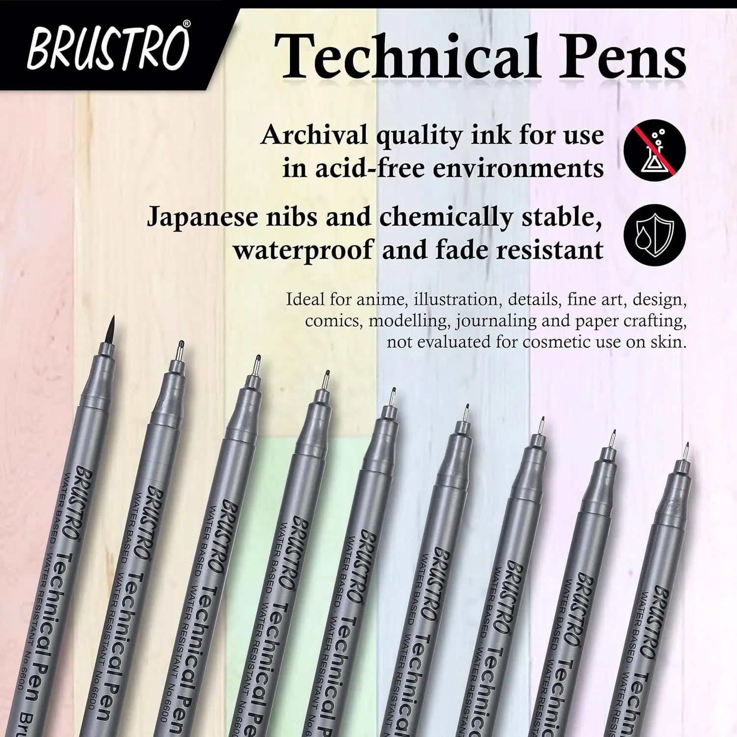 Brustro Technical Pens Black Assorted Set Of 9 Brustro