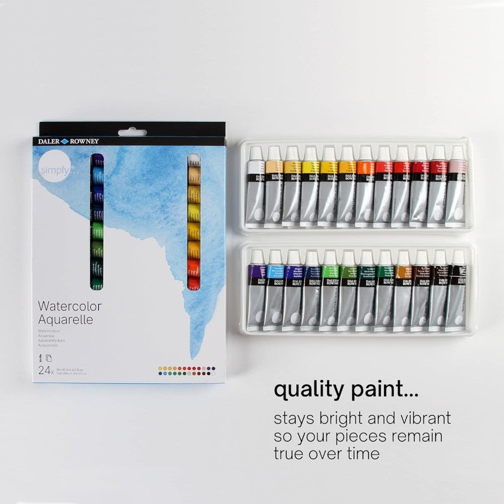Daler Rowney Simply Watercolour Paint Set - 24 Tubes of 12ml Daler Rowney