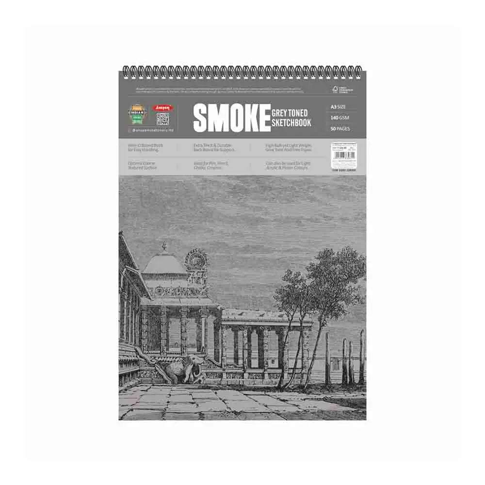 Anupam Grey Toned Paper Sketchbook -140 GSM Cartridge Paper  - WireO Bound - Smoke Book Anupam
