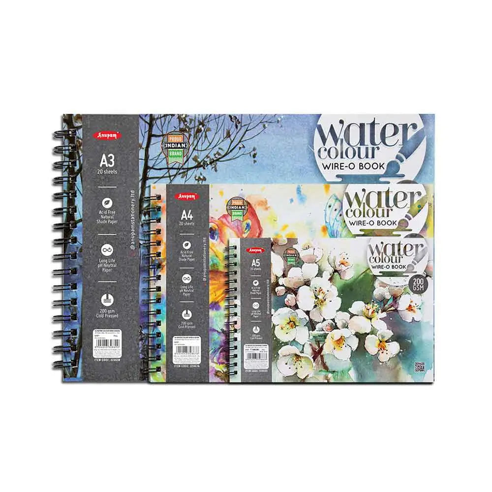 Anupam Watercolour Paper Wireo Book (200 GSM & 300 GSM) - Cold Pressed Anupam