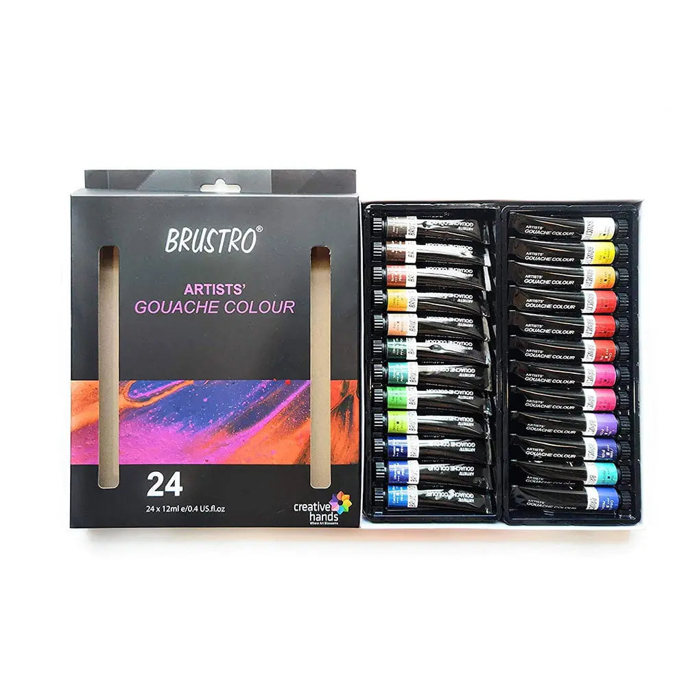 Brustro Gouache Paint Sets for Artists (Multiple Sets) - Set of 24 Shades - Inside View