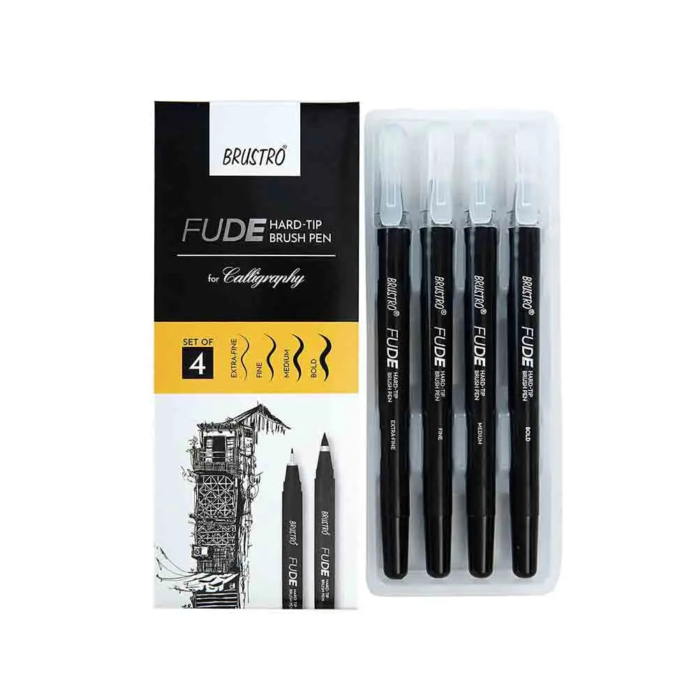 Brustro Fude Hard-Tip Brush Pen Black Ink Set of 4 - Box image