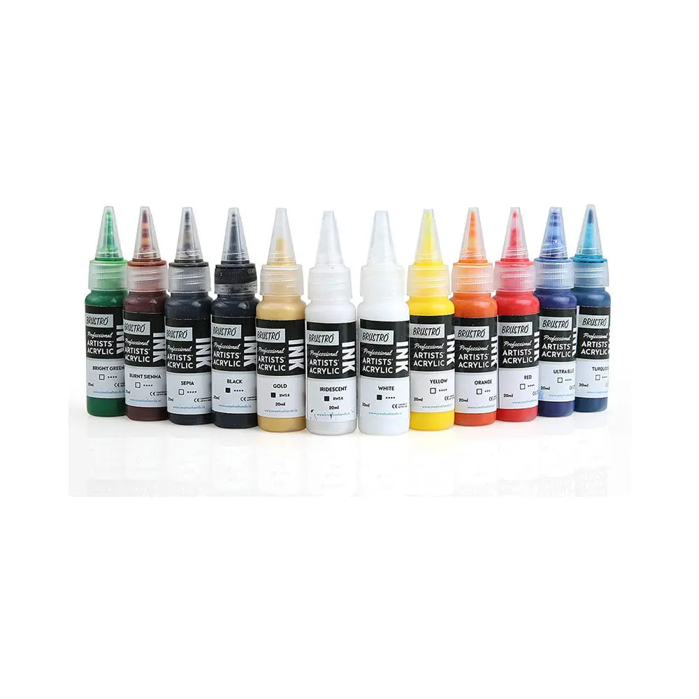 Brustro Professional Artists Acrylic Colour Ink 20ml Set Of 12 Brustro