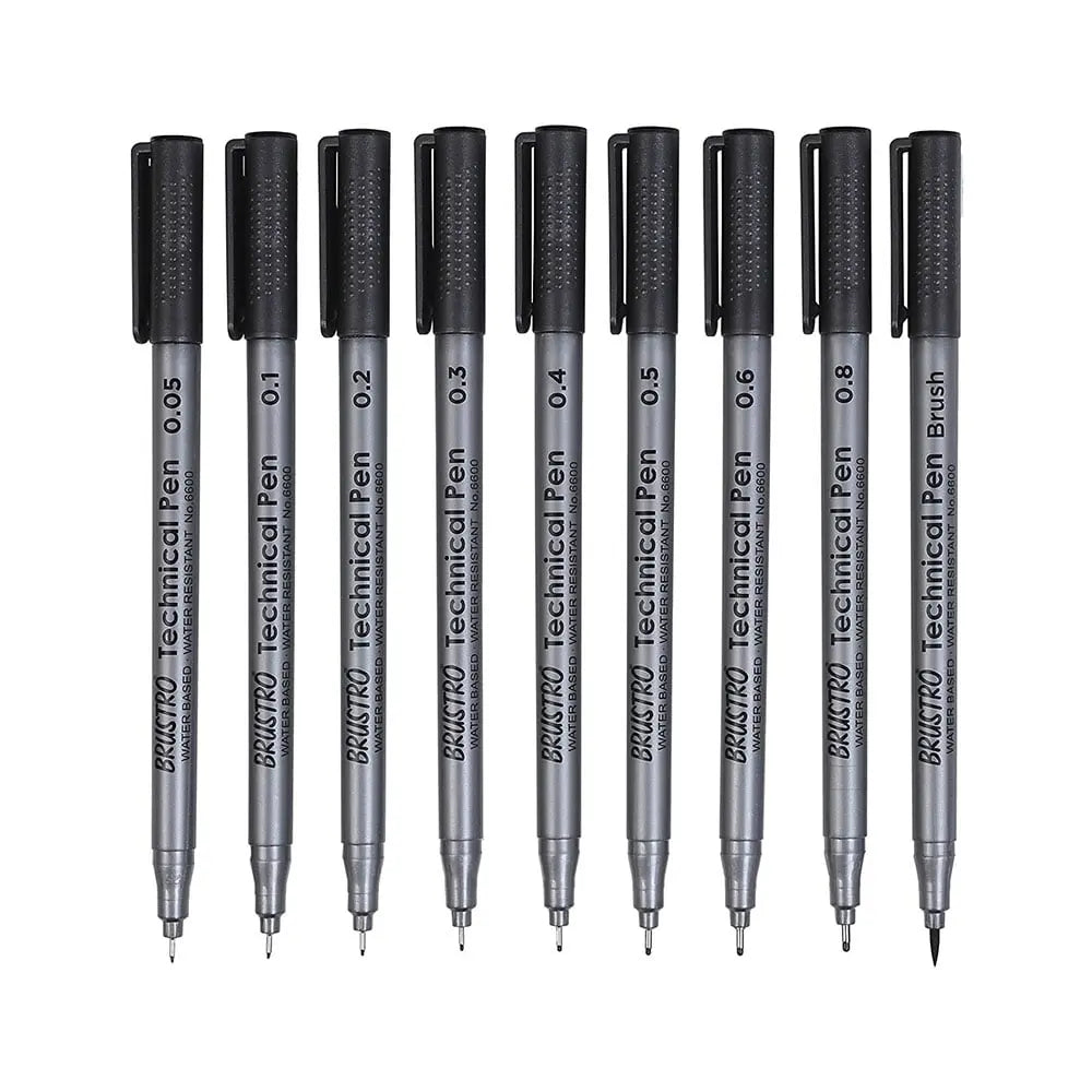 Brustro Technical Pens Black Assorted Set Of 9 Brustro