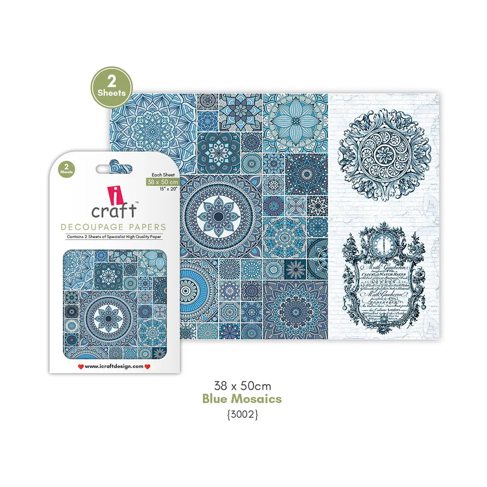 ICRAFT DECOUPAGE PAPERS- BLUE MOSAICS 15