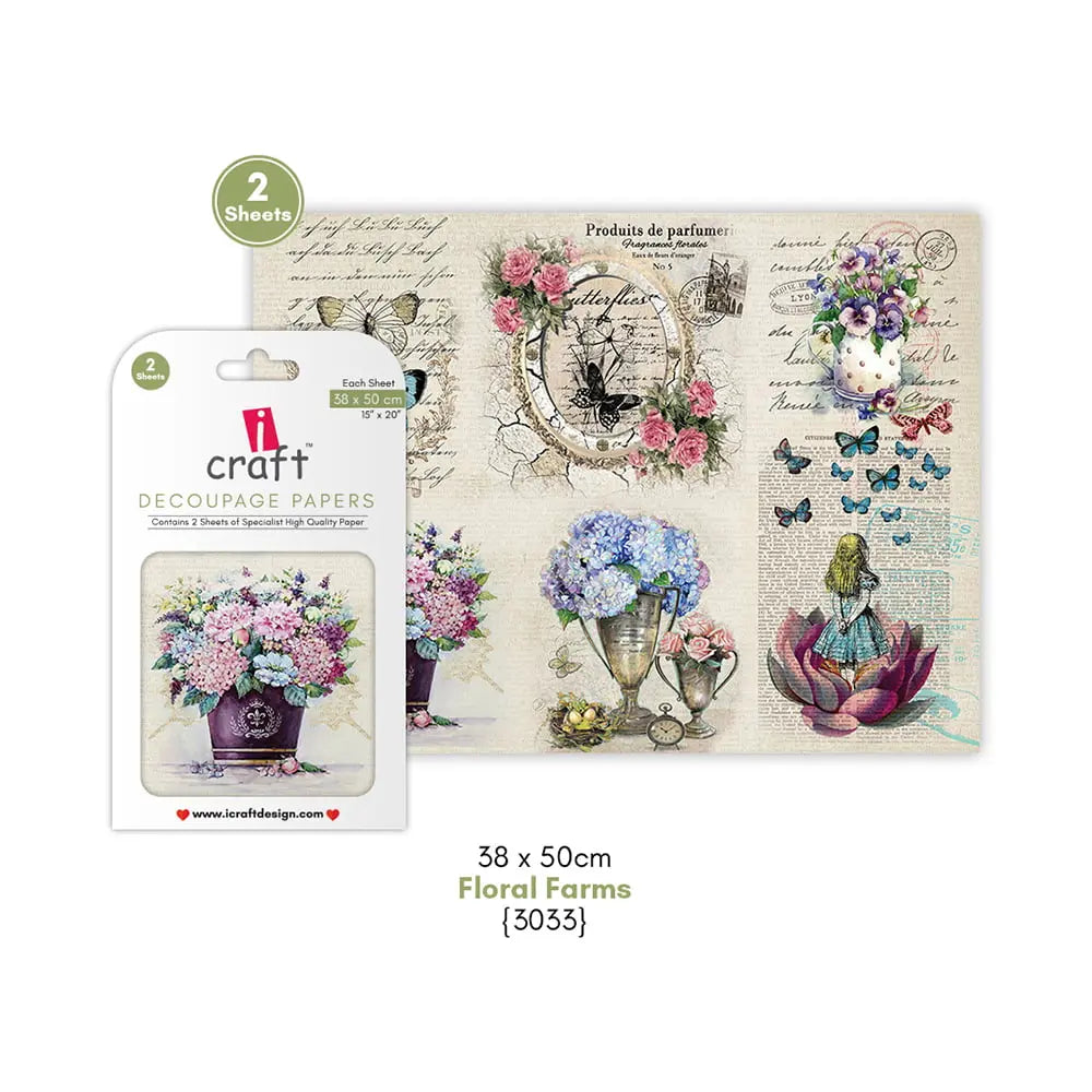 ICRAFT DECOUPAGE PAPERS- FLORAL FARMS 15