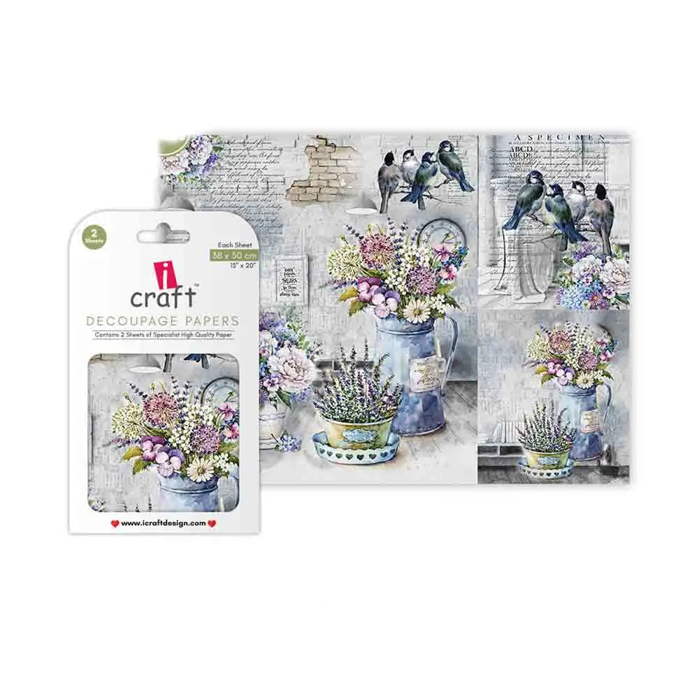 ICRAFT DECOUPAGE PAPERS- FLORAL POTTERY 15