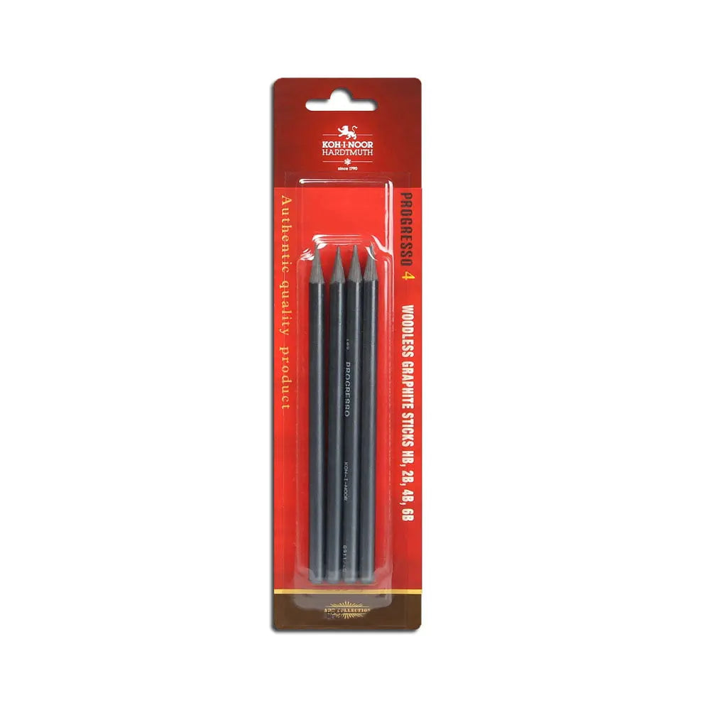 Kohinoor Hardtmuth Progresso 4 Woodless Graphite Pencils - Progresso 4 Woodless Sticks Pencils Set (HB, 2b, 4b, 6b) Kohinoor