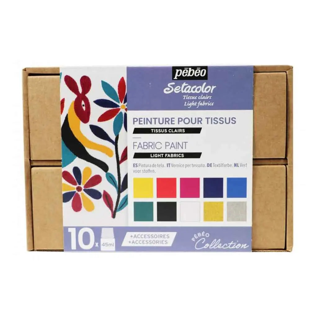 Pebeo Setacolor Light Fabric Paint - Assorted 10 x 45 ml - Collection Case Pebeo