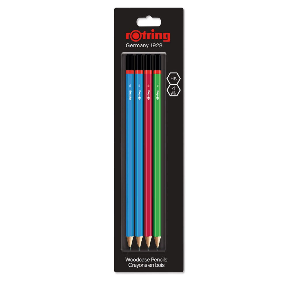 Rotring | Woodcase | HB Graphite Pencil | Core Assorted Colours | Blister Pack of 4 Wooden Pencils Rotring