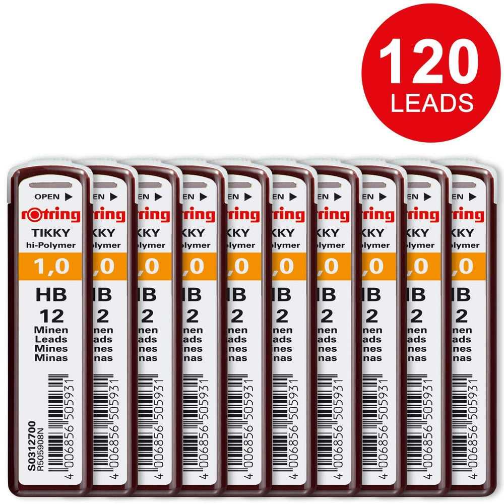 Rotring Replacement Leads for Tikky Mechanical Pencils - 1.0 MM Hard Black (HB) - Pack of 10 Rotring