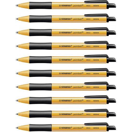 Stabilo | Pointball | Ballpoint Pen | Black | Pack Of 10 - penpencilink