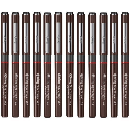 Rotring | Tikky | Graphic Fineliner | Black Pigmented Lightfast | Pack of 12pieces | 0.2mm Rotring