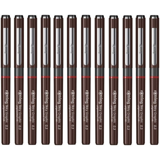 Rotring | Tikky | Graphic Fineliner | Black Pigmented Lightfast | Pack of 12pieces | 0.3mm Rotring