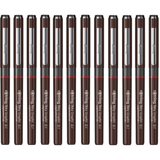 Rotring | Tikky | Graphic Fineliner | Black Pigmented Lightfast | Pack of 12pieces | 0.1mm Rotring
