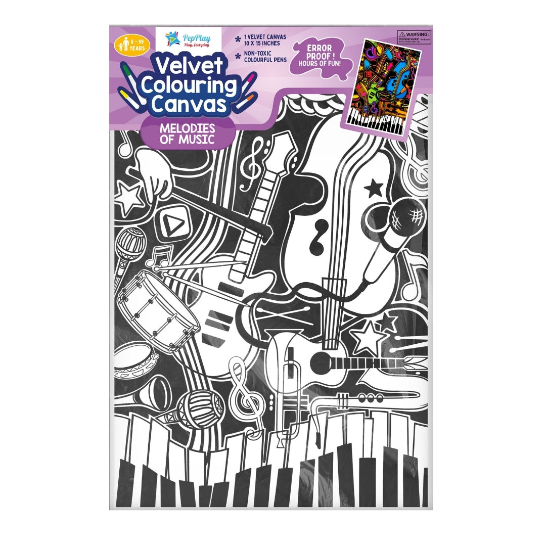 Velvet Colouring Canvas Melodies of Music product cover – raised velvet music artwork for neat, mindful colouring – PepPlay India