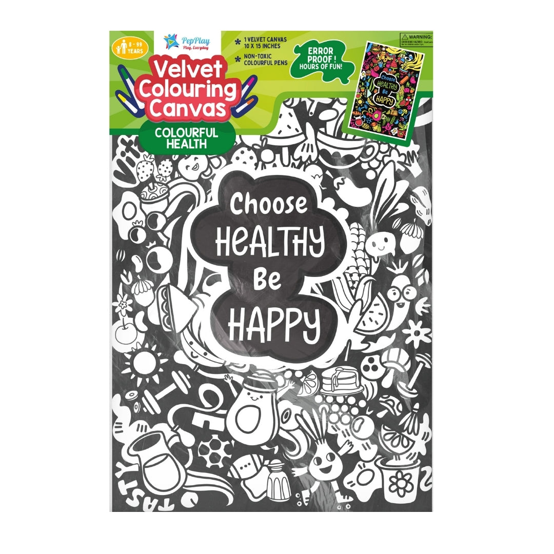 Velvet Colouring Canvas Colourful Health product cover – raised velvet artwork with healthy eating theme – PepPlay India
