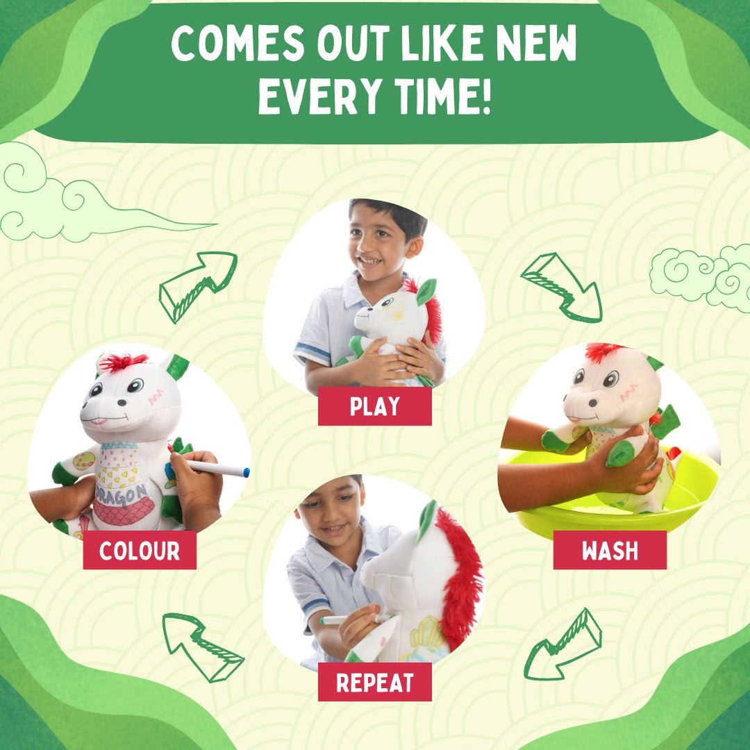 PepPlay Redoobles Doodle Dragon | Wash, Colour & Reuse Fun | 3+ Years
