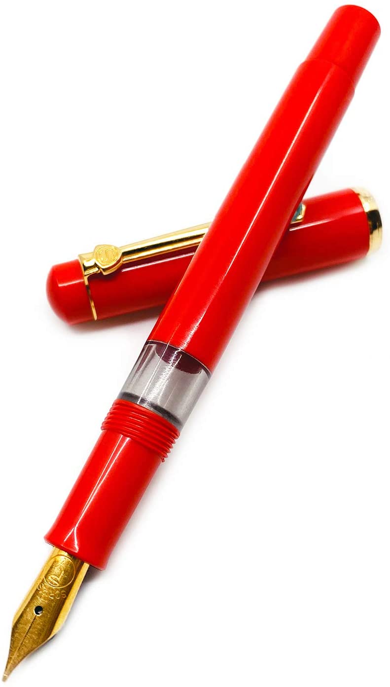 Scrikss | 419 Legendary | Fountain Ink Pen | Medium Nib |Gold Plated | Glossy Red Barrel Scrikss