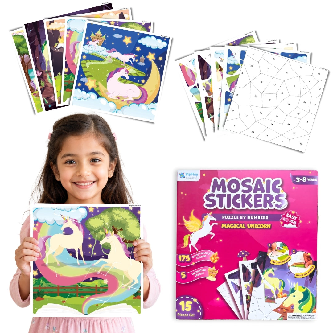 PepPlay Mosaic Sticker By Number - Magical Unicorn | Boost Focus Through Sticker Art | 4+ Years