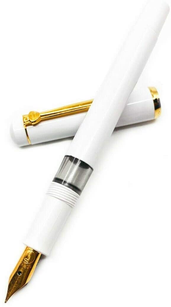 Scrikss | 419 Legendary | Fountain Ink Pen | Medium Nib | Gold Plated | Glossy White Barrel Scrikss
