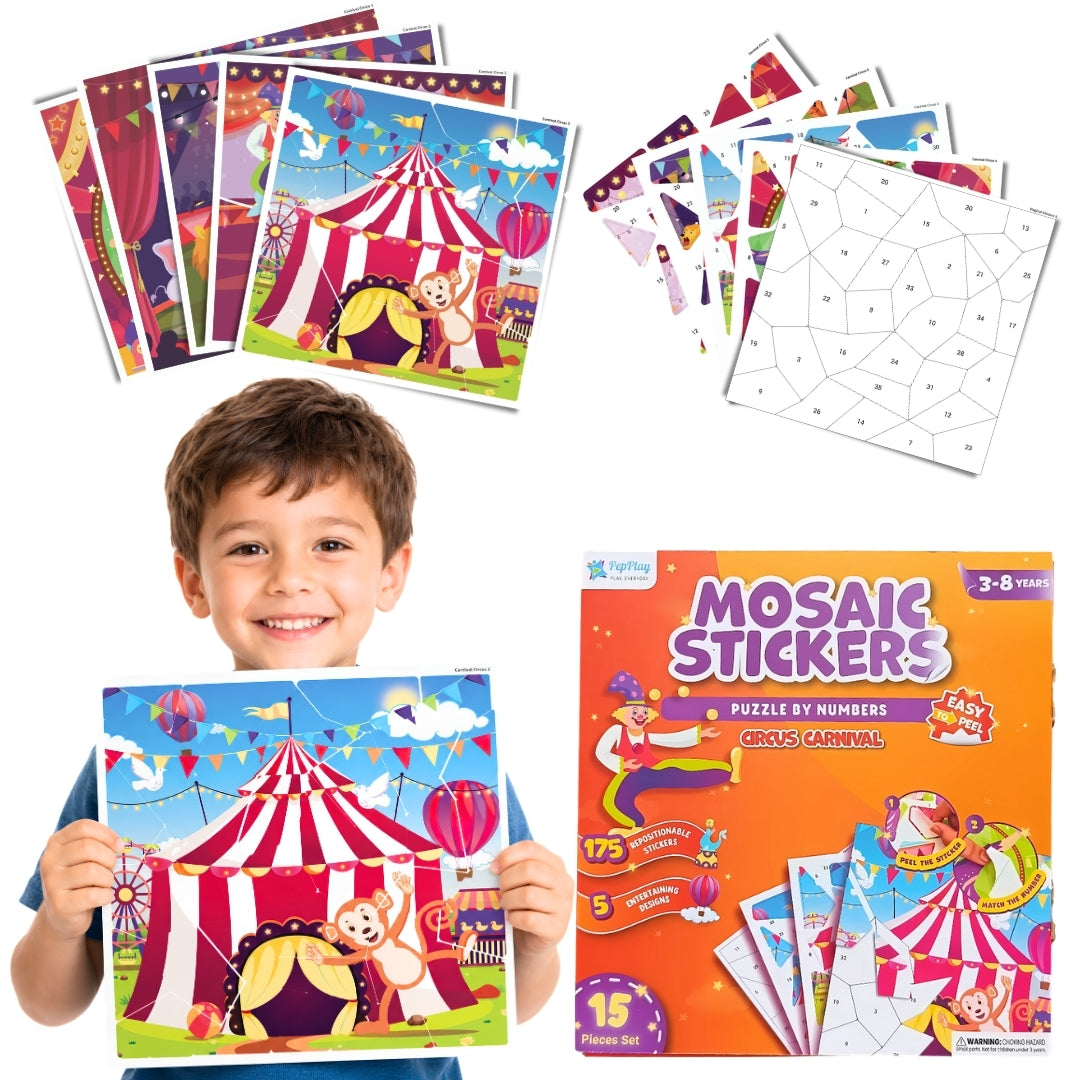 PepPlay Mosaic Sticker By Number - Circus Carnival | Boost Focus Through Sticker Art | 4+ Years