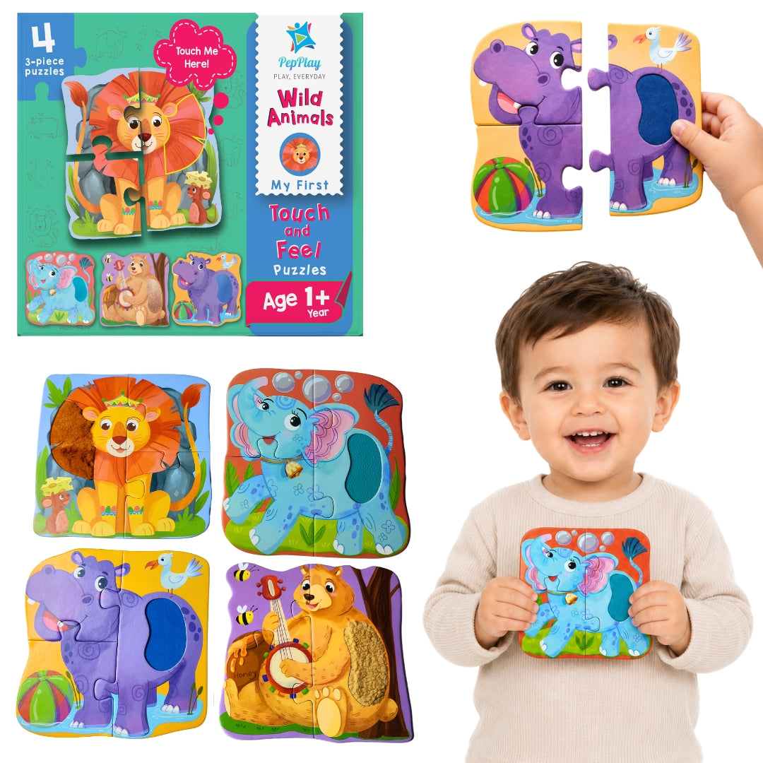 PepPlay My First Touch & Feel Puzzles - Wild Animals | Sensory Learning for Toddlers | 1+ Years