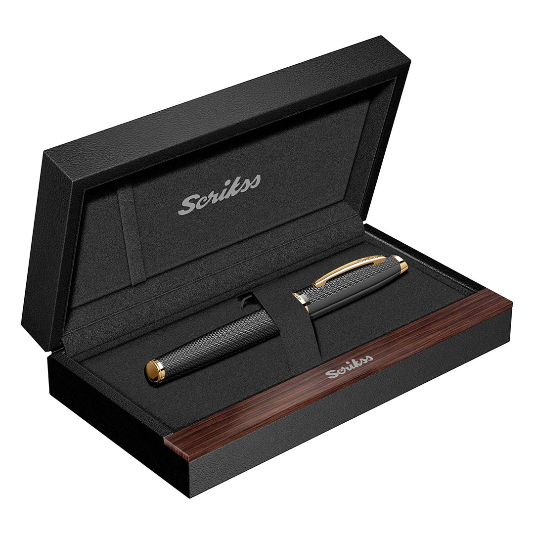 Scrikss | Oscar-390 | Roller Pen | Matt Black with Gold Trim Scrikss