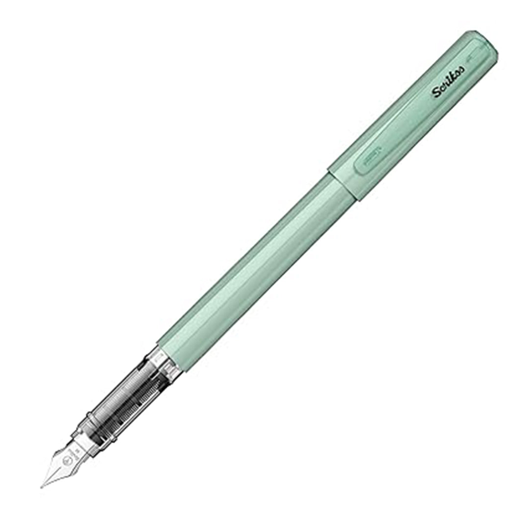 Scrikss Primeo Medium Nib Fountain Pen | 3 Cartridges Included | Stainless Steel Nib & ABS Body | Mint | in Blister Pack Scrikss