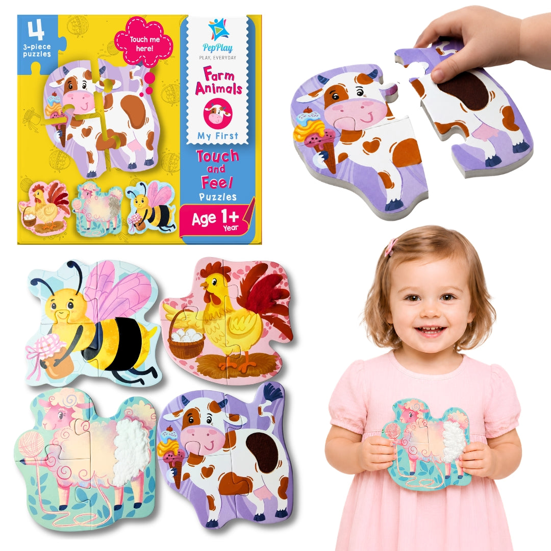 PepPlay My First Touch & Feel Puzzles - Farm Animals | Sensory Learning for Toddlers | 1+ Years