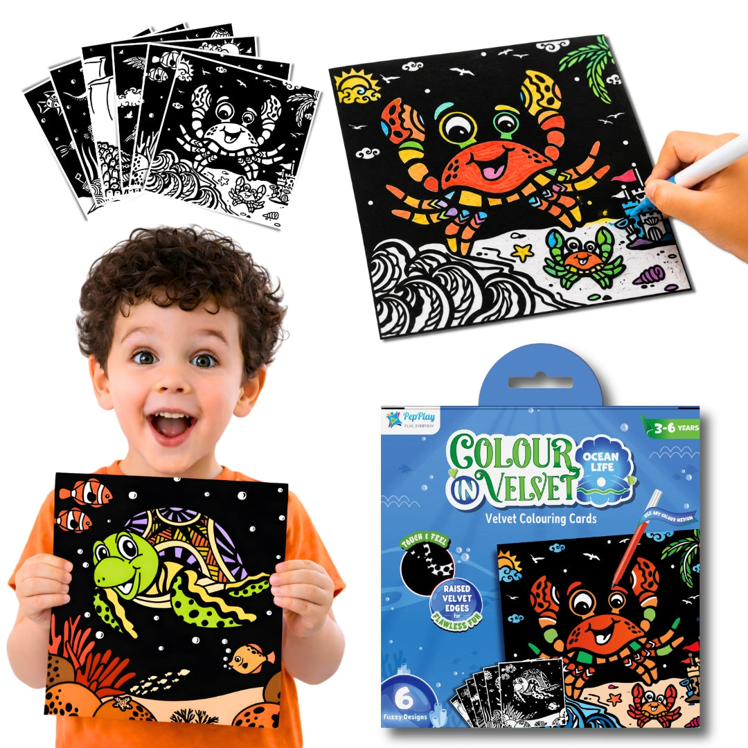 PepPlay Colour in Velvet - Ocean Life | Mess-Free Colouring Fun | 3+ Years