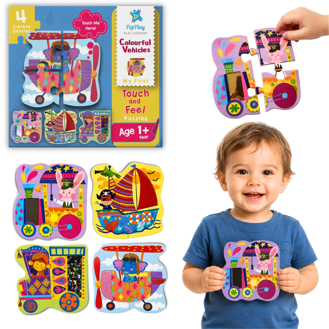 PepPlay My First Touch & Feel Puzzles - Colourful Vehicles | Sensory Learning for Toddlers | 1+ Years