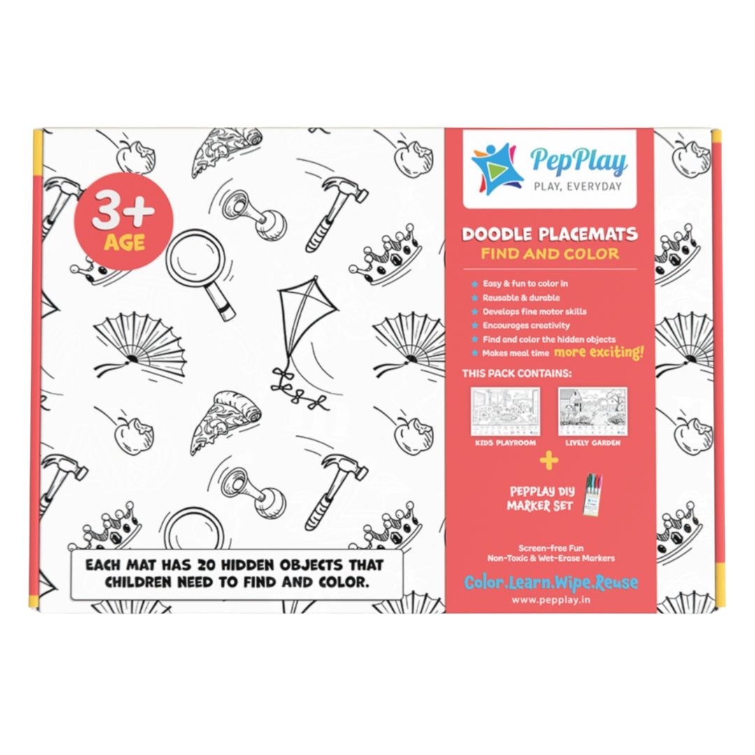 PepPlay Doodle Placemats - Find & Colour Series | Reusable Colour & Learn Fun | 3+ Years