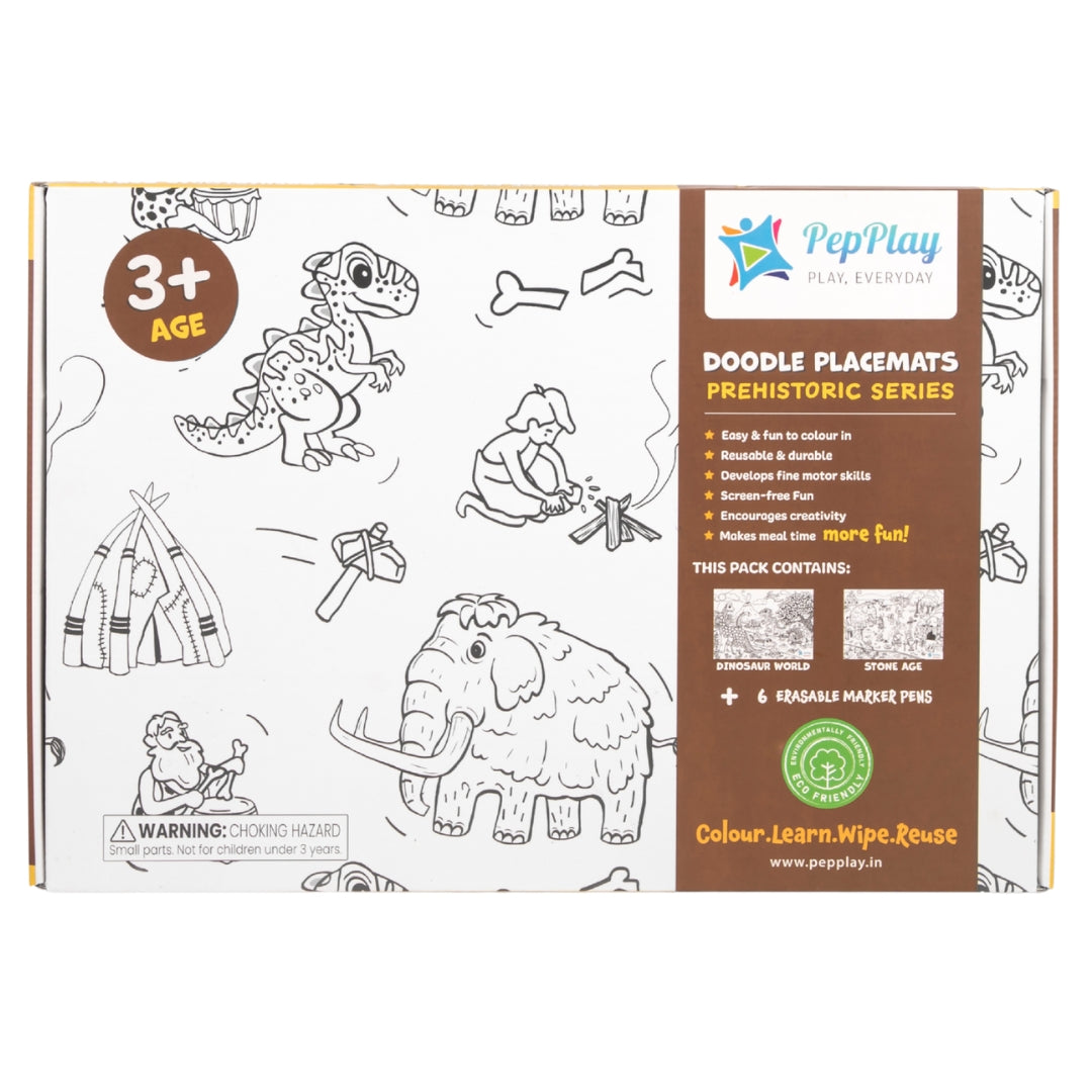 PepPlay Doodle Placemats - Prehistoric Series | Reusable Colour & Learn Fun | 3+ Years