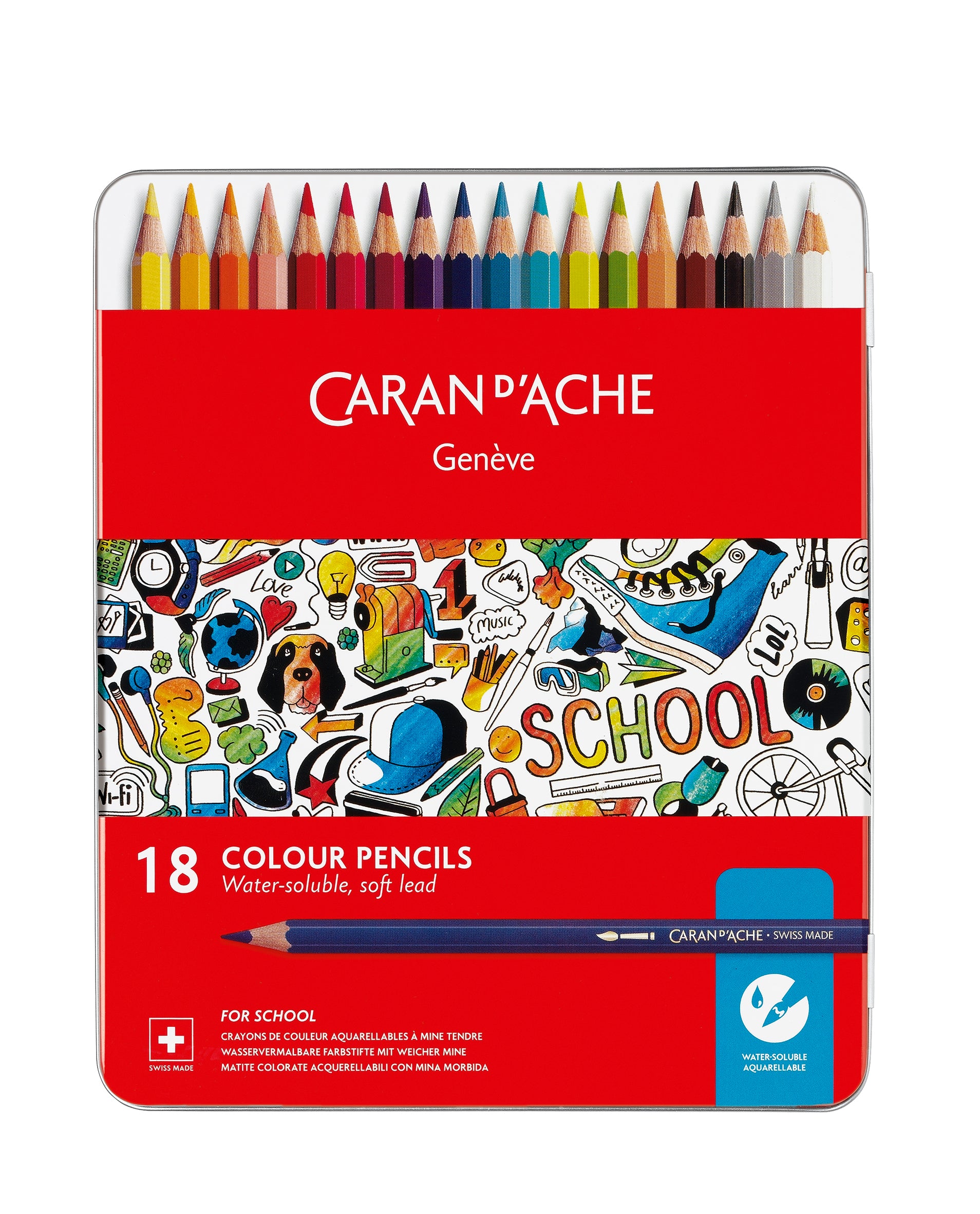 Caran D'Ache Water Soluble Pencils Metal Box 18 Shades