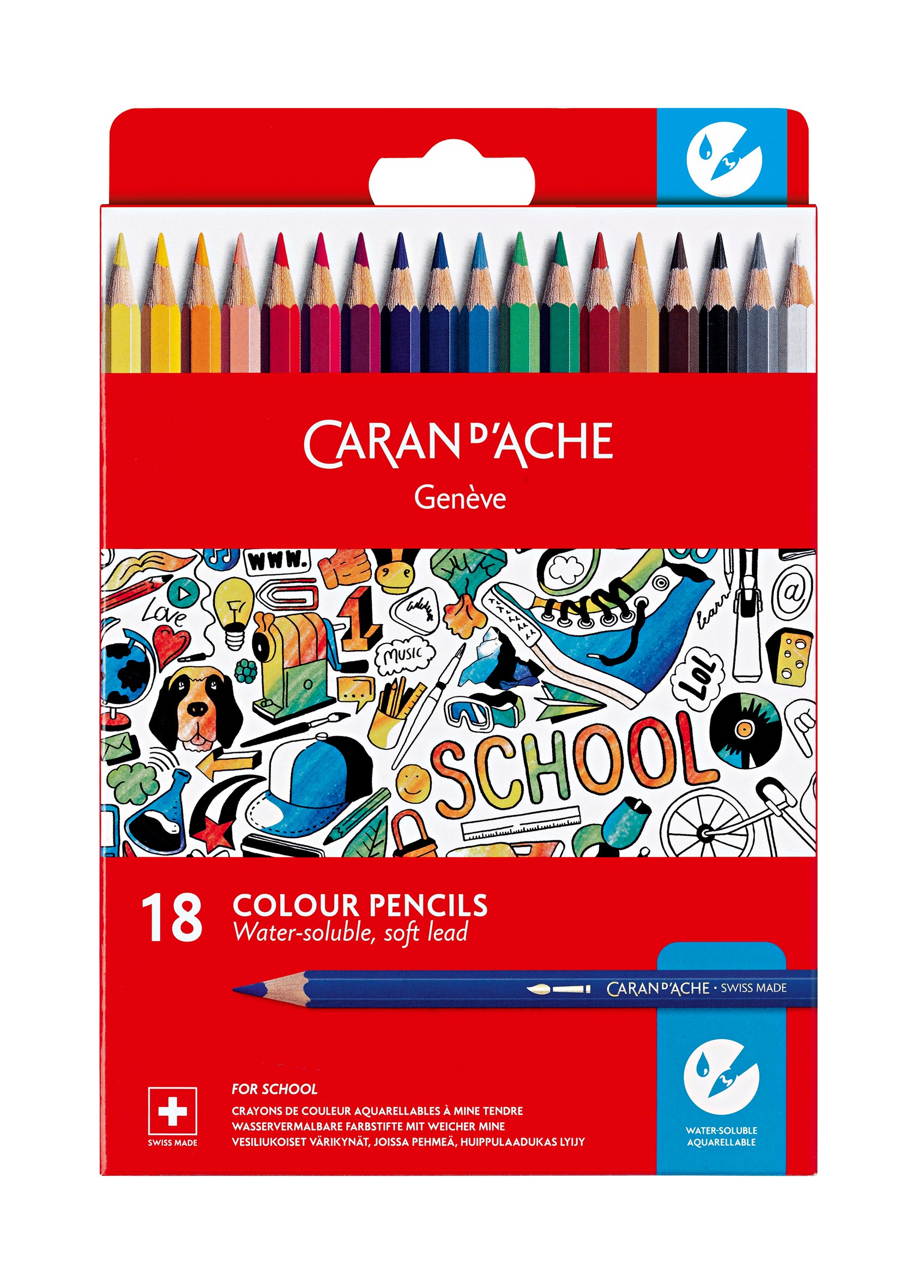 Caran D'Ache Water Soluble Pencils Cardboard 18 Shades