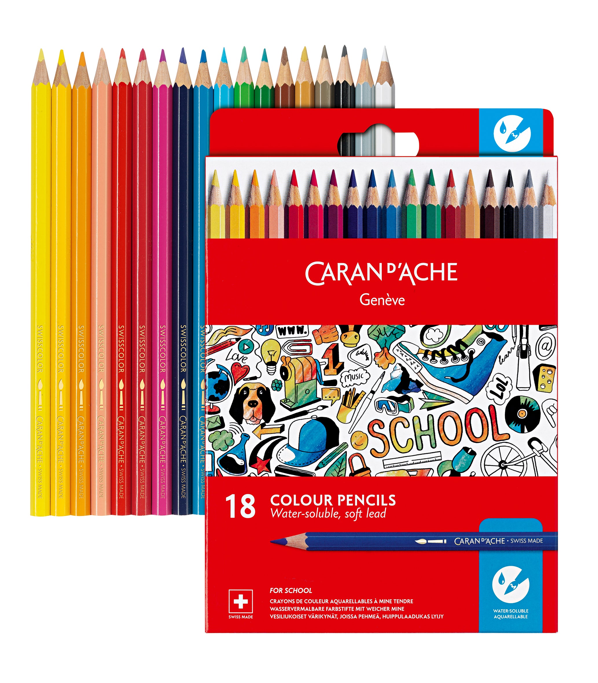 Caran D'Ache Water Soluble Pencils Cardboard 18 Shades