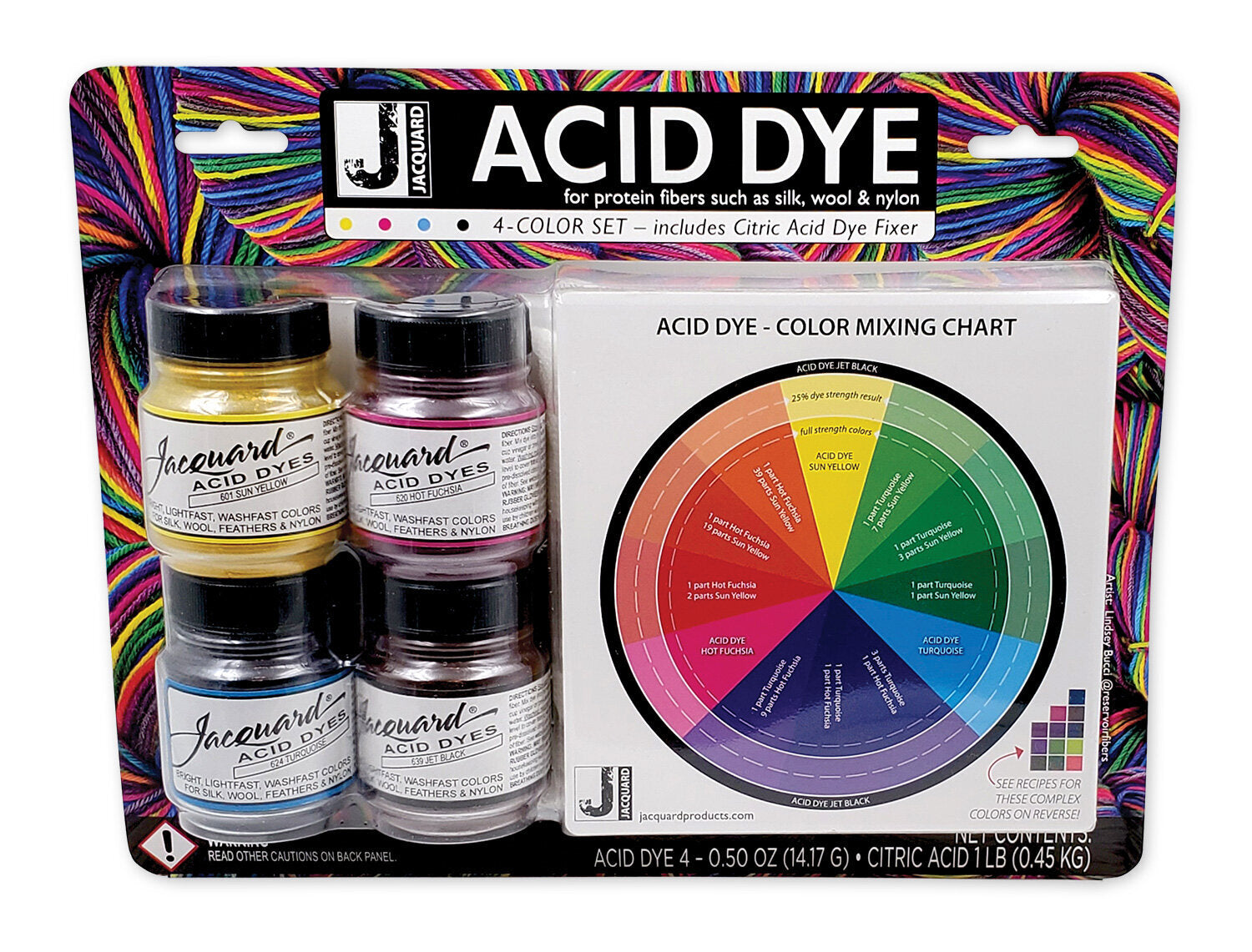 Jacquard Acid Dye 4-Color Set with Citric Acid – for Silk, Wool & Nylon