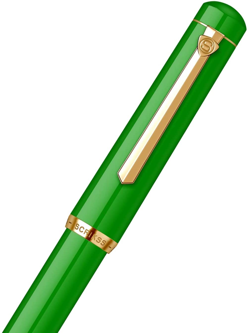 Scrikss | 419 Legendary | Fountain Ink Pen | Medium Nib | Gold Plated | Glossy Green Barrel Scrikss