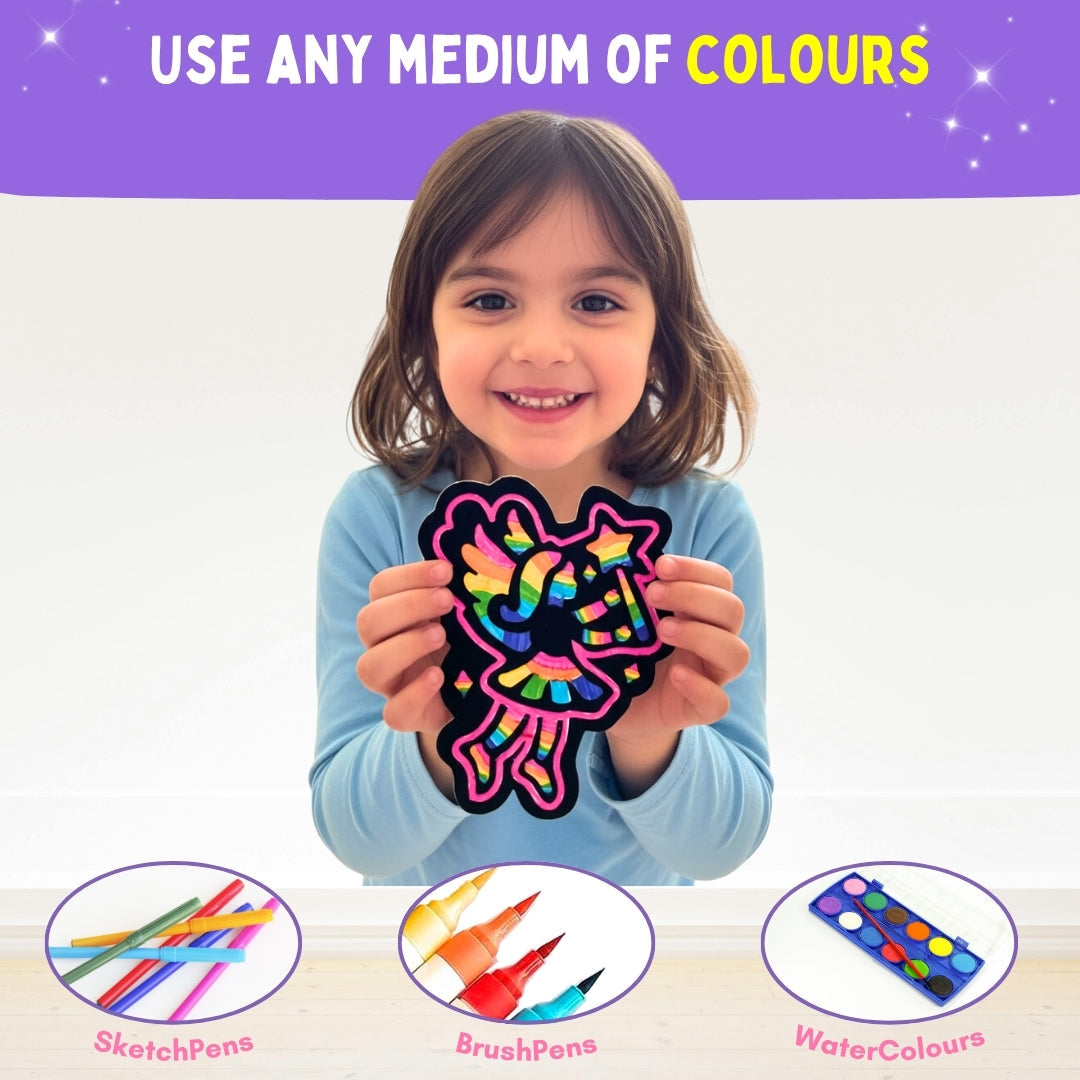 Child holding finished velvet unicorn craft – works with any colour medium for creative expression – PepPlay India