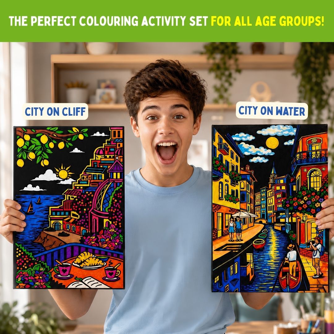 PepPlay Velvet Colouring Canvas, Set of 2 – City Scape Series - Venice & Amalfi Coast