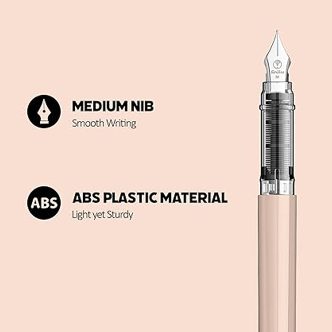 Scrikss Primeo Medium Nib Fountain Pen | 3 Cartridges Included | Stainless Steel Nib & ABS Body | Latte Pastel Brown| in Blister Pack Scrikss
