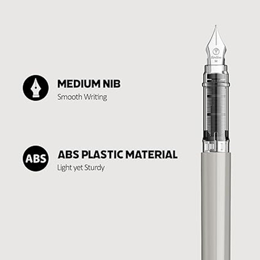 Scrikss Primeo Medium Nib Fountain Pen | 3 Cartridges Included | Stainless Steel Nib & ABS Body | Grey | in Blister Pack 7 Scrikss