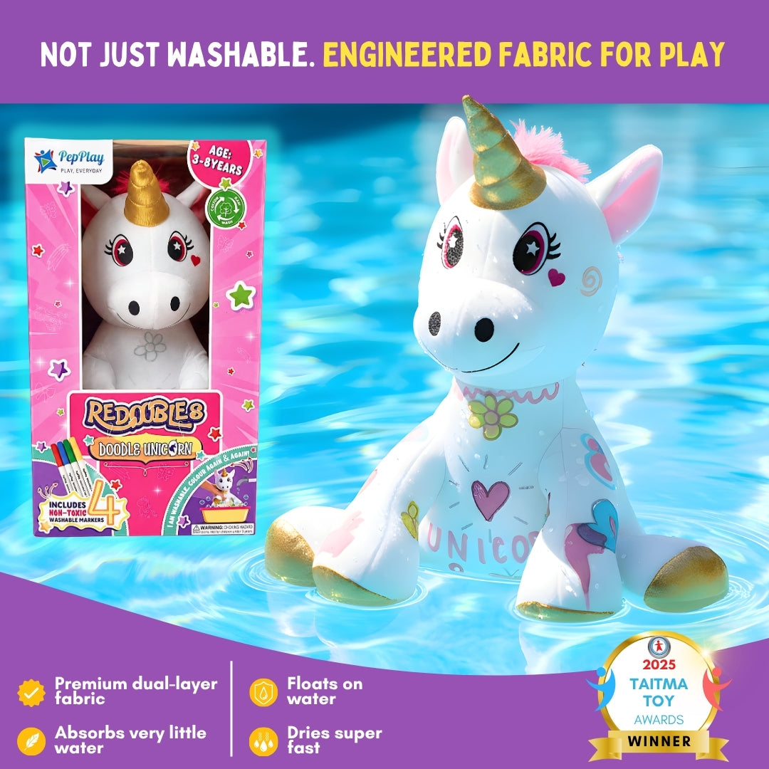PepPlay Redoobles Doodle Unicorn | Wash, Colour & Reuse Fun | 3+ Years